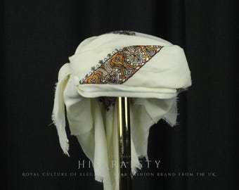 Ready To Wear White Traditional Yemeni Embroidered Imamah Shemagh Adjustable Perfect For Men & Children Unique Scarf Easy To Wear AW12