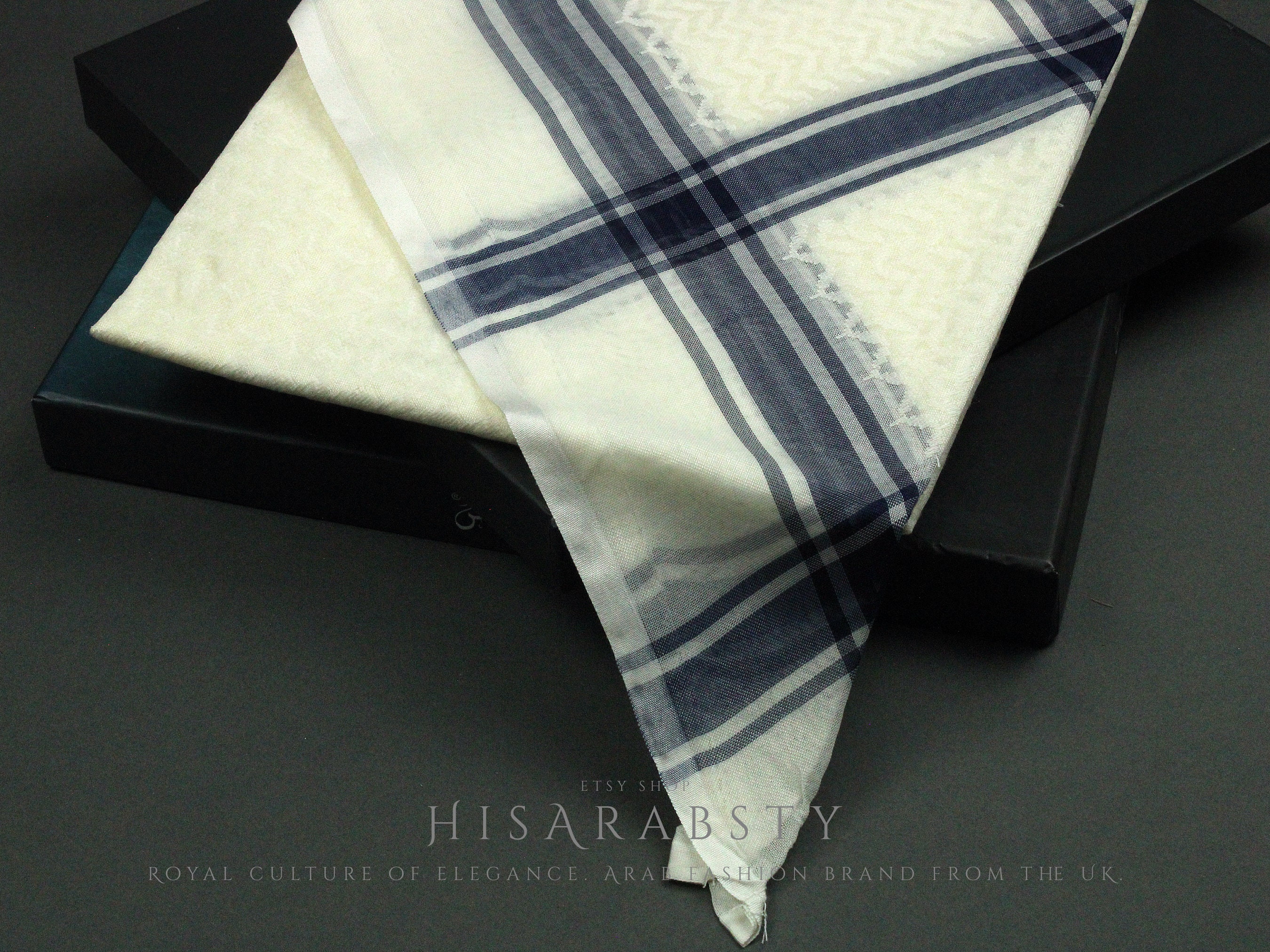 Rare Premium Cream Shemagh With Blue Line Keffiyeh Original Arab Scarf ...