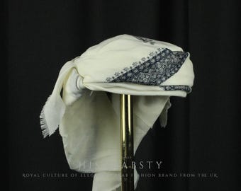 Ready To Wear White Traditional Yemeni Embroidered Imamah Shemagh Adjustable Perfect For Men & Children Unique Scarf Easy To Wear AW11