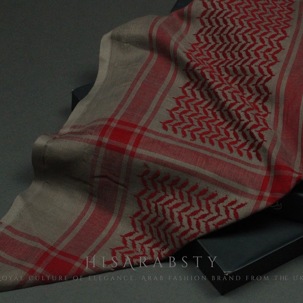 Rare Premium Shemagh Brown and Red Keffiyeh Original Arabian Scarf Saudi Arabian Imamah Islamic Arabic Attire Ghutra Outfit Cotton Soft ARA