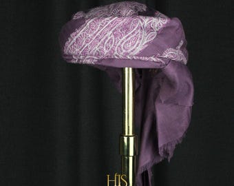 Purple Ready To Wear Traditional Yemeni Embroidered Imamah Shemagh Adjustable Perfect For Men & Children Unique Scarf Easy To Wear AC76