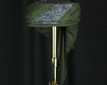 Green Ready To Wear Traditional Yemeni Embroidered Imamah Shemagh Adjustable Perfect For Men & Children Unique Scarf Easy To Wear AC70