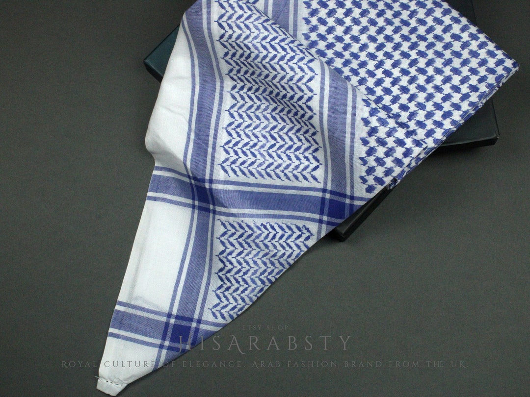 Rare Premium Shemagh Blue and White Keffiyeh Original Arabian Scarf ...