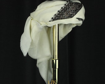 Ready To Wear White Traditional Yemeni Embroidered Imamah Shemagh Adjustable Perfect For Men & Children Unique Scarf Easy To Wear AW73