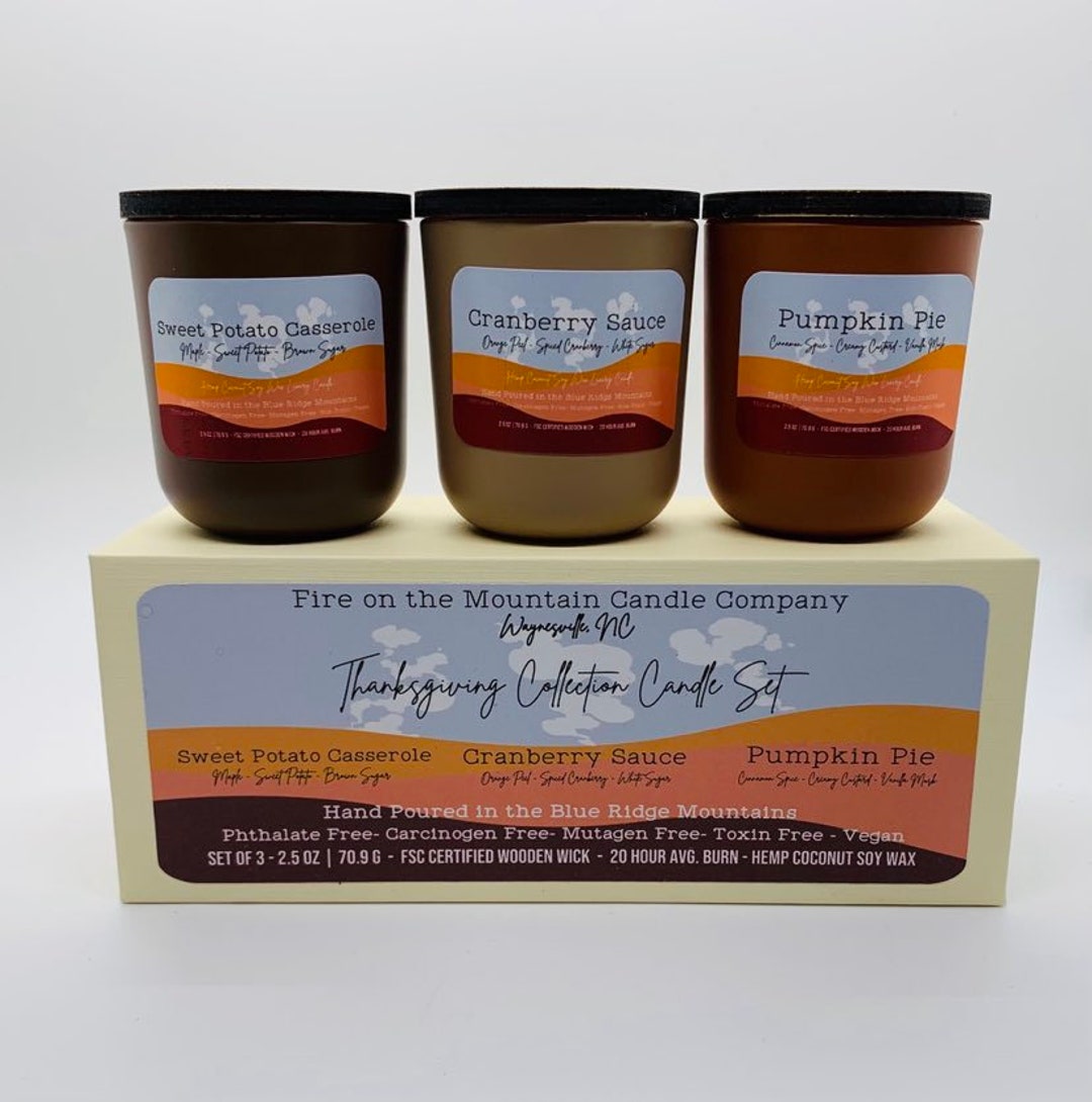 Thanksgiving Wood Wick Candle Gift Set, Pumpkin Pie Candle, Cranberry