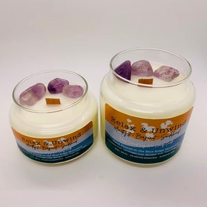 Crystal Intention Candle, Peace and Love Candle, Prosperity and Joy Candle, Relax and Unwind Candle, Rose Quartz, Citrine, Amethyst Candle