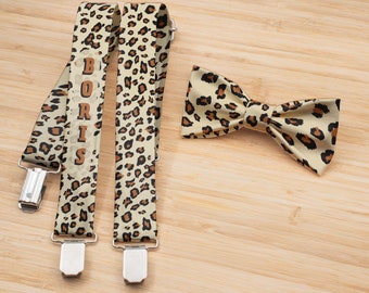 Leopard Pattern Bow Tie Set, Leopard Print Suspenders, Animal Print, Custom Boys Suspenders, Cheetah Pattern Accessories, Cheetah Bow tie