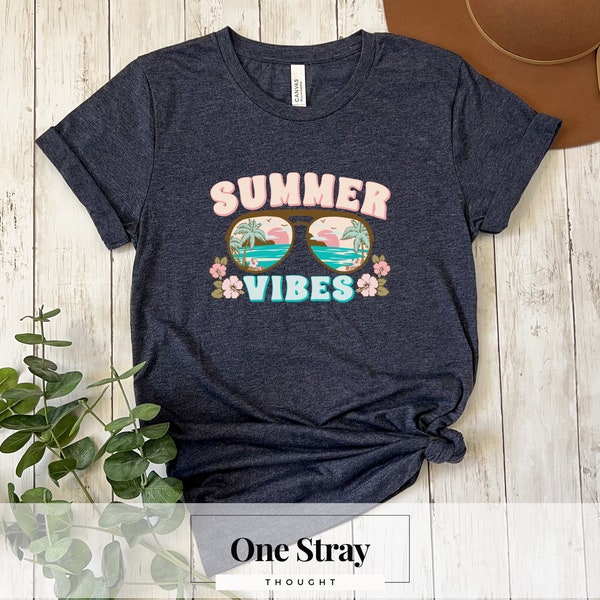Summer Vibes Sunglasses T-Shirt | Tropical Reflection & Floral Accents Tee