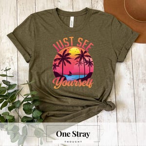 Summer Sunset Graphic T-Shirt: Beach Palm Trees, Unisex Vacation Top