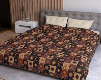 Whimsigoth Duvet Cover Celestial Queen King Twin Twin XL Dark Boho Duvet Cover Goth Bedding Cute Aesthetic College Apartment Dopamine Decor