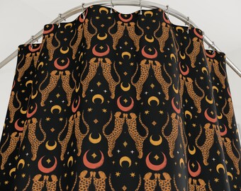 Leopard Shower Curtain Boho Dark Bathroom Decor Chic Black Fabric Shower Curtain Funky Dopamine Decor Cute Aesthetic Tropical Room Decor