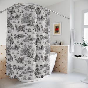Halloween Shower Curtain Boho Black Toile Bathroom Goth Gothic Bedding Witchy Whimsigoth Decor Retro Occult Cute Fall Decor Indoor Spooky