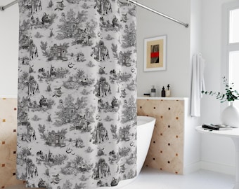 Halloween Shower Curtain Boho Black Toile Bathroom Goth Gothic Bedding Witchy Whimsigoth Decor Retro Occult Cute Fall Decor Indoor Spooky