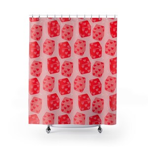 Dopamine Decor Bathroom Red Pink Shower Curtain Valentine Preppy Dice Print Maximalist Aesthetic College Apartment Top Trending Items Dorm image 2