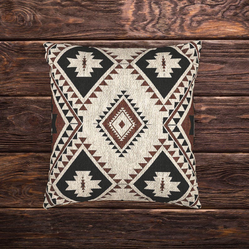 Old Western Woven Pillow Cowboy Western Inspired Style Bedding Cowgirl Aztec Throw Pillow Western Native Home Decor Western Gothic Bedding image 2