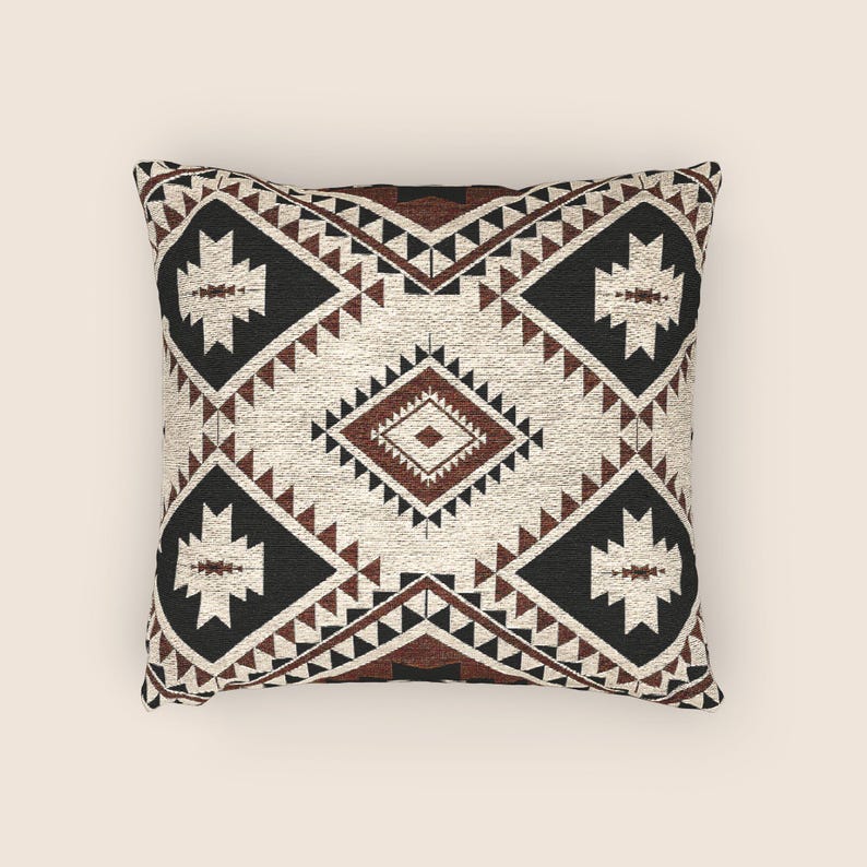 Old Western Woven Pillow Cowboy Western Inspired Style Bedding Cowgirl Aztec Throw Pillow Western Native Home Decor Western Gothic Bedding image 3