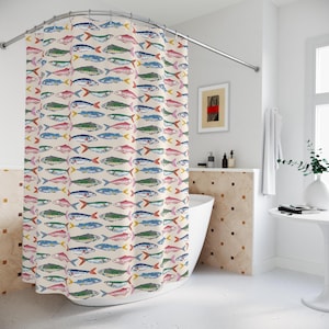 Sardine Shower Curtain Bathroom Beachy Room Decor Italian Charm Tinned Fish Coastal Preppy Stuff Room Decor Aesthetic College Apartment Bath image 2