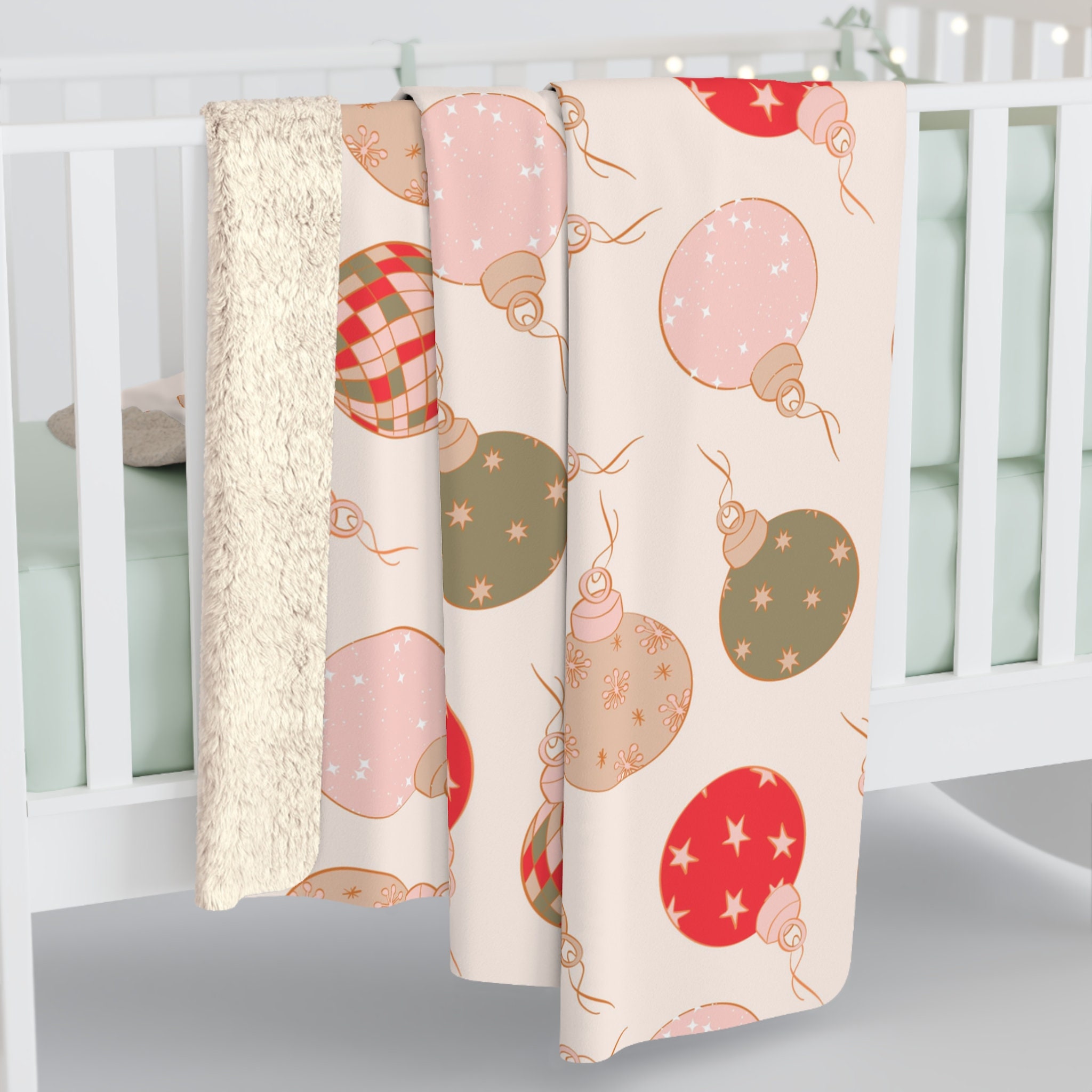 Retro Disco Christmas Tree Bulb Sherpa Fleece Blanket, Xmas