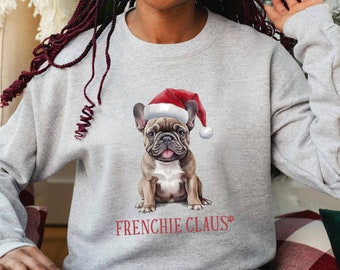 Französische Bulldogge Weihnachtspullover, Urlaub Hundeliebhaber Unisex Sweatshirt mit Rundhalsausschnitt, Geschenk für Frenchie Mom Dad, Weihnachten Santa Shirt für Haustiereltern