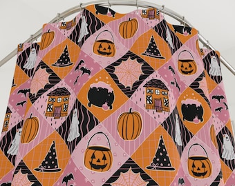Halloween Shower Curtain Boho Pink Ghost Bathroom Goth Gothic Bedding Witchy Whimsigoth Decor Retro Occult Cute Fall Decor Indoor Spooky