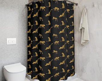 Leopard Shower Curtain Boho Dark Bathroom Decor Chic Black Fabric Shower Curtain Funky Dopamine Decor Cute Aesthetic Tropical Room Decor