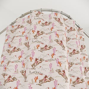Coastal Cowgirl Shower Curtain Cute Retro Pink Cowboy Print Fabric Curtain Funky Preppy Bathroom Decor Fun Western Print Home Shower Gift