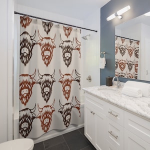 Western Shower Curtain Highland Cow Print Southwestern Home Decor Farmhouse Fabric Curtain Cowboy Aesthetic College Apartment Dorm Trending