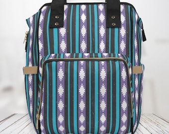 90s Country Western Aztec Multifunctional Diaper Backpack Country Cowboy Cowgirl Boy Girl Bag Baby Shower Gift for New Mom Pink Turquoise