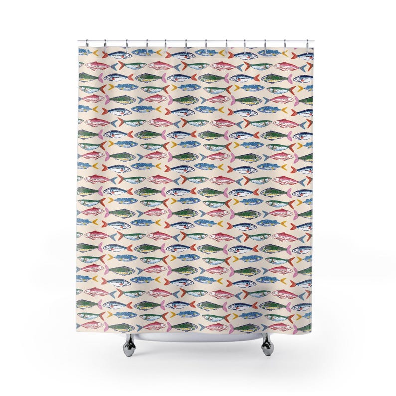 Sardine Shower Curtain Bathroom Beachy Room Decor Italian Charm Tinned Fish Coastal Preppy Stuff Room Decor Aesthetic College Apartment Bath image 5