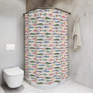 Sardine Shower Curtain Bathroom Beachy Room Decor Italian Charm Tinned Fish Coastal Preppy Stuff Room Decor Aesthetic College Apartment Bath image 4