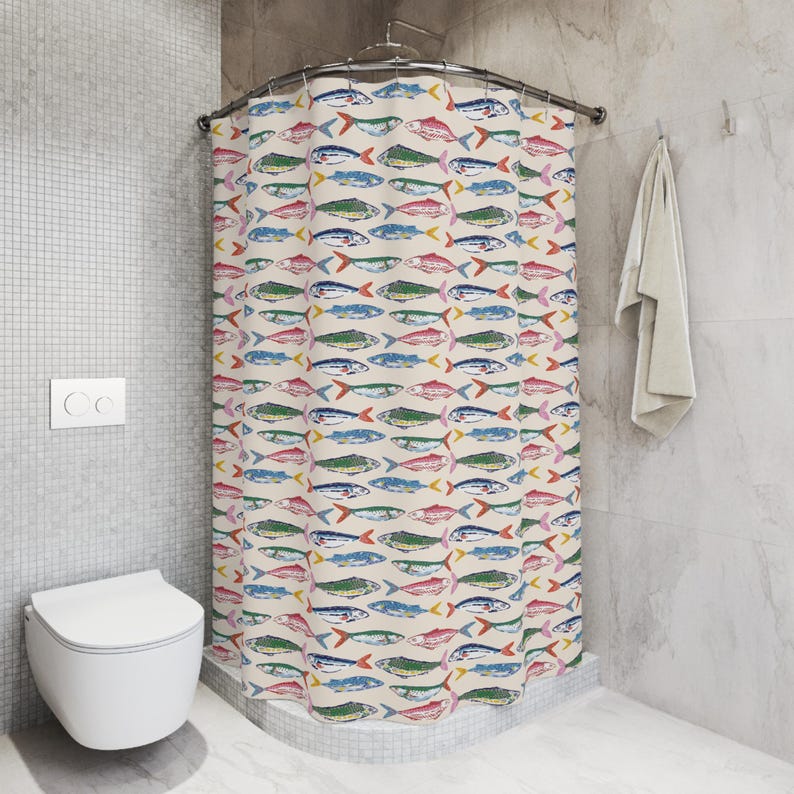 Sardine Shower Curtain Bathroom Beachy Room Decor Italian Charm Tinned Fish Coastal Preppy Stuff Room Decor Aesthetic College Apartment Bath image 4