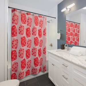 Dopamine Decor Bathroom Red Pink Shower Curtain Valentine Preppy Dice Print Maximalist Aesthetic College Apartment Top Trending Items Dorm image 1