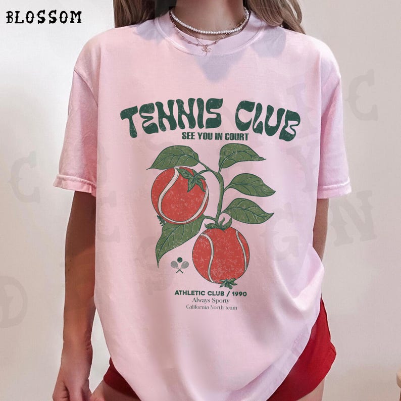 Tennis Shirt 90s Sports T Shirt Retro Tennis Couple Gift Retro Graphic Tee Tomato Girl Shirts Top Trending Old Money Aesthetic Preppy Stuff image 1