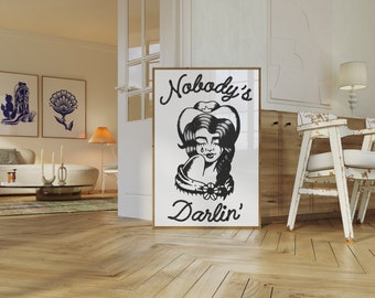 Coastal Cowgirl Wall Art Physical Matte Poster, Black Trendy Wall Print, Hot Girly Western Cowboy Decor Retro Rodeo Space Cowgirl Vibe Home