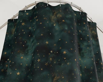 Whimsigoth Shower Curtain Green Celestial Star Bathroom Decor Celestial Star Cottagecore Fairy Grunge Goblincore Decor Fairycore Bath Room
