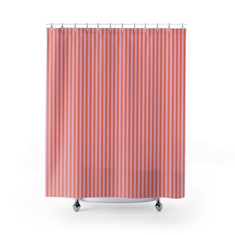 Striped Shower Curtain Boho Pink Bathroom Decor Preppy Fabric Shower Curtain Dopamine Decor Cute Aesthetic Girly Home Fun Grandmillennial image 4