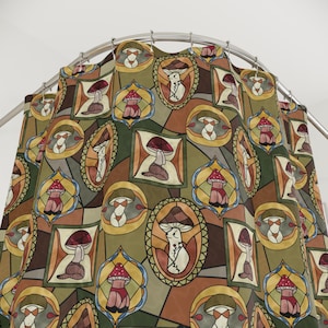 Mushroom Shower Curtain Boho Green Shower Curtain Retro Cottagecore Aesthetic Whimsigoth Decor Fairycore Home Bath Curtain Woodland Whimsy