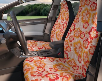 Coconut Girl Hibiscus Flower Car Seat Covers Red Orange Gift for Teen Vehicle Interior Decor Cute Floral Beachy Aesthetic Decoration Gift