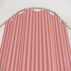 Striped Shower Curtain Boho Pink Bathroom Decor Preppy Fabric Shower Curtain Dopamine Decor Cute Aesthetic Girly Home Fun Grandmillennial image 1