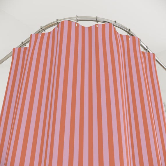 Striped Shower Curtain Boho Pink Bathroom Decor Preppy Fabric Shower Curtain Dopamine Decor Cute Aesthetic Girly Home Fun Grandmillennial
