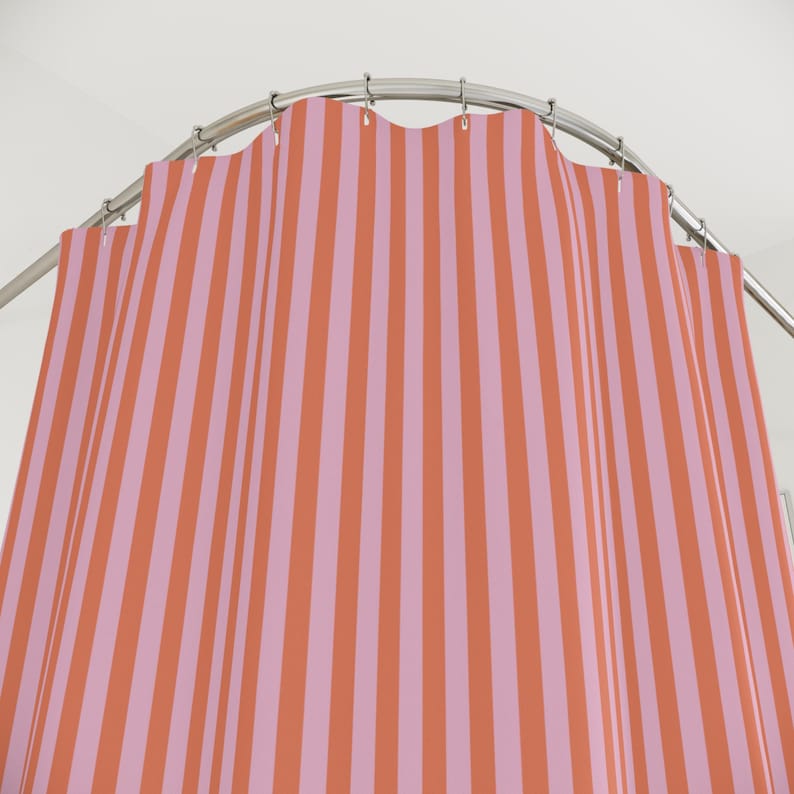 Striped Shower Curtain Boho Pink Bathroom Decor Preppy Fabric Shower Curtain Dopamine Decor Cute Aesthetic Girly Home Fun Grandmillennial image 1