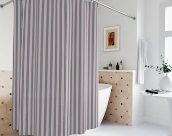 Striped Shower Curtain Boho Pink Bathroom Decor Preppy Fabric Shower Curtain Dopamine Decor Cute Aesthetic Girly Home Fun Grandmillennial