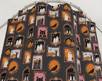 Halloween Shower Curtain Boho Black Ghost Bathroom Goth Gothic Bedding Witchy Whimsigoth Decor Retro Occult Cute Fall Decor Indoor Spooky