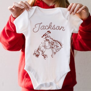 Nombre personalizado occidental Una pieza bebé body vaquero vaquera país rodeo camisa personalizada niño niña ducha regalo nueva mamá