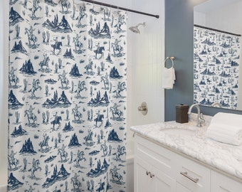 Coastal Cowgirl Home Western Blue Boho Cowboy Shower Curtain Bathroom Decor Cute Funky Farmhouse Hippie Curtain Cool Fun Ranch House Decor