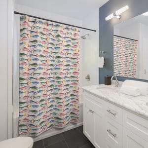 Sardine Shower Curtain Bathroom Beachy Room Decor Italian Charm Tinned Fish Coastal Preppy Stuff Room Decor Aesthetic College Apartment Bath image 3
