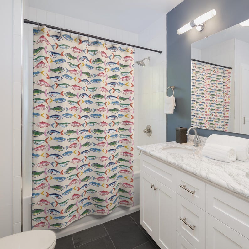 Sardine Shower Curtain Bathroom Beachy Room Decor Italian Charm Tinned Fish Coastal Preppy Stuff Room Decor Aesthetic College Apartment Bath image 3