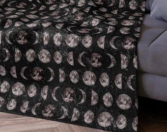 Whimsigoth Decor 90s Celestial Crushed Velvet Throw Blanket Couch Moon Phases Fall Cozy Gothic Bedding Witchy Stuff Witchcore Cottagegoth