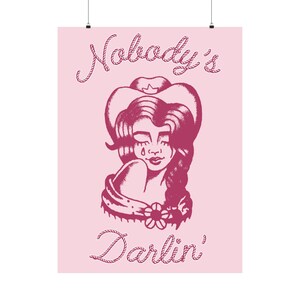 Coastal Cowgirl Wall Art Physical Matte Poster, Pink Trendy Wall Print, Hot Girly Western Cowboy Decor, Retro Rodeo Space Cowgirl Vibe Home image 2