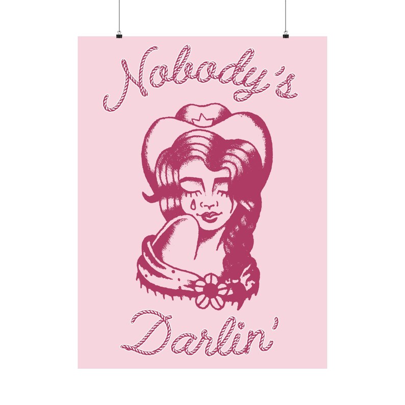 Coastal Cowgirl Wall Art Physical Matte Poster, Pink Trendy Wall Print, Hot Girly Western Cowboy Decor, Retro Rodeo Space Cowgirl Vibe Home image 2